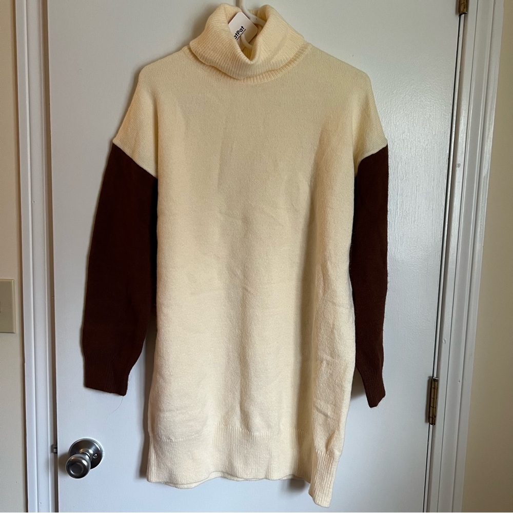 Brown and cream sweater top dress